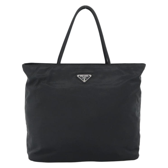 PRADA Hand Bag Nylon Black Silver Auth 188572