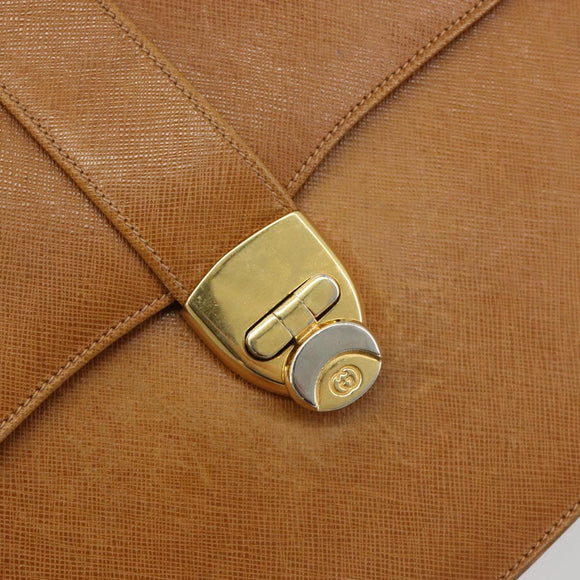 GUCCI Hand Bag Leather Beige Gold Auth 188578