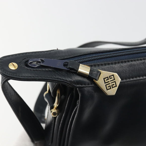 GIVENCHY Schoudertas Leer Marine Goud Auth 188588