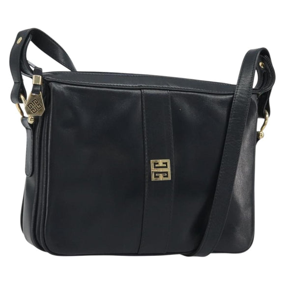 GIVENCHY Schoudertas Leer Marine Goud Auth 188588
