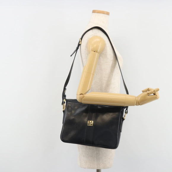 GIVENCHY Schoudertas Leer Marine Goud Auth 188588