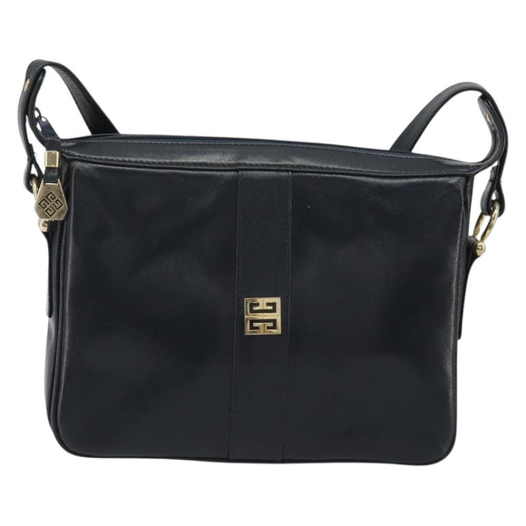 GIVENCHY Schoudertas Leer Marine Goud Auth 188588