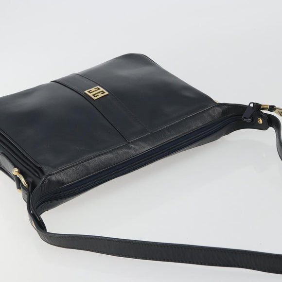 GIVENCHY Schoudertas Leer Marine Goud Auth 188588