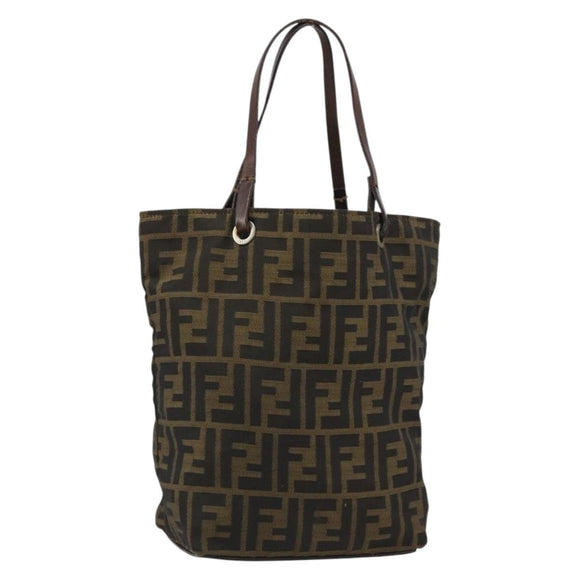 FENDI Zucca Canvas Tote Bag Black Brown Auth 188589