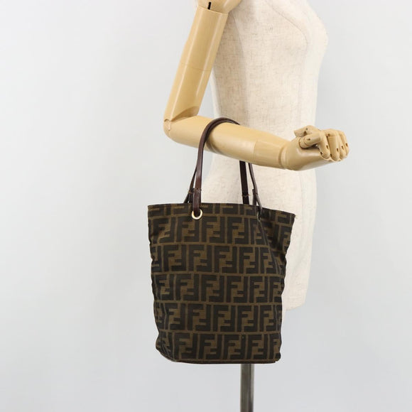 FENDI Zucca Canvas Tote Bag Black Brown Auth 188589