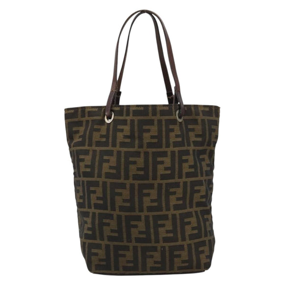 FENDI Zucca Canvas Tote Bag Black Brown Auth 188589
