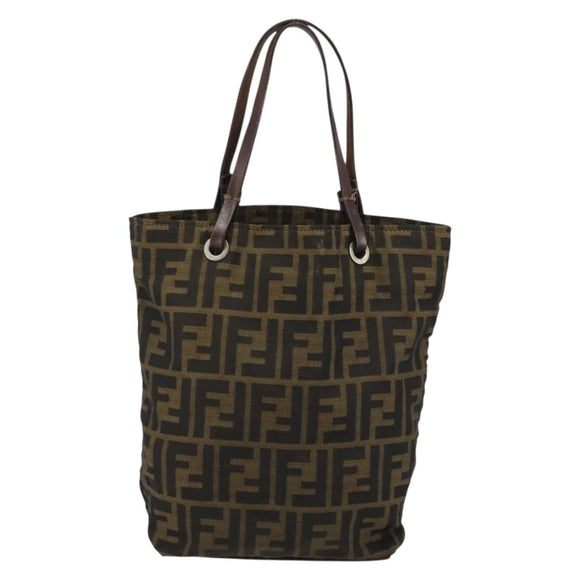 FENDI Zucca Canvas Tote Bag Black Brown Auth 188589