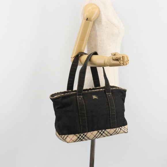 BURBERRY Hand Bag Denim Black Silver Auth 188591A