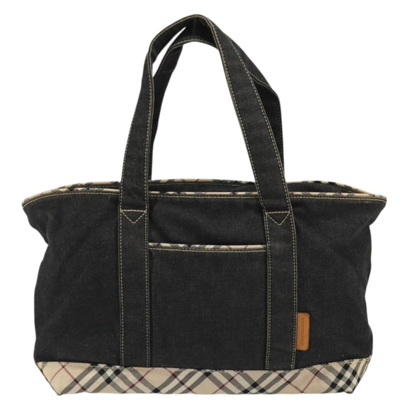 BURBERRY Hand Bag Denim Black Silver Auth 188591A