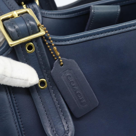 Coach Tote Bag Leather Blue Gold Auth 188592