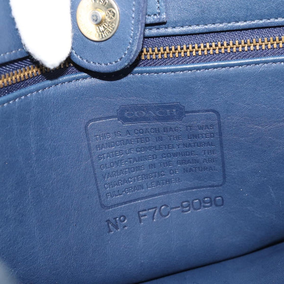 Coach Tote Bag Leather Blue Gold Auth 188592