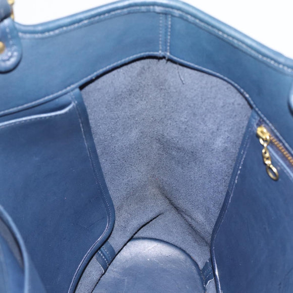 Coach Tote Bag Leather Blue Gold Auth 188592
