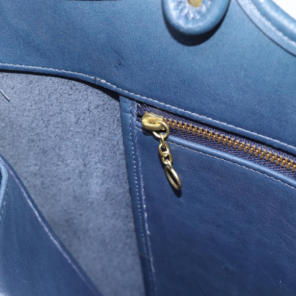 Coach Tote Bag Leather Blue Gold Auth 188592