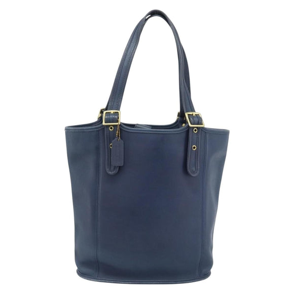 Coach Tote Bag Leather Blue Gold Auth 188592