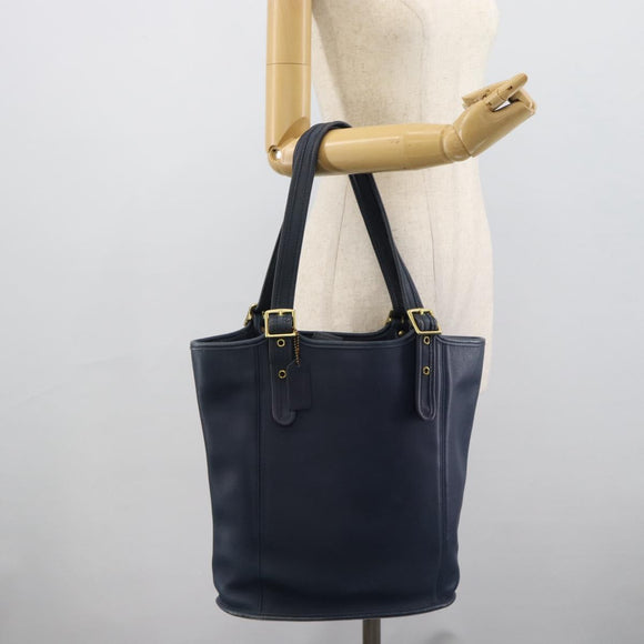 Coach Tote Bag Leather Blue Gold Auth 188592