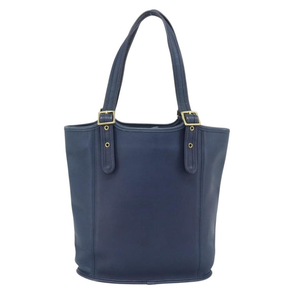 Coach Tote Bag Leather Blue Gold Auth 188592