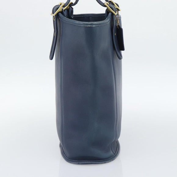 Coach Tote Bag Leather Blue Gold Auth 188592