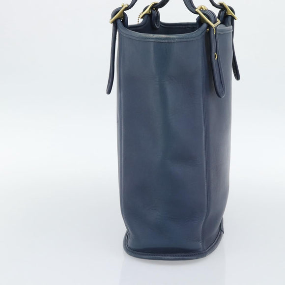 Coach Tote Bag Leather Blue Gold Auth 188592