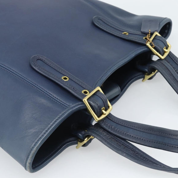 Coach Tote Bag Leather Blue Gold Auth 188592