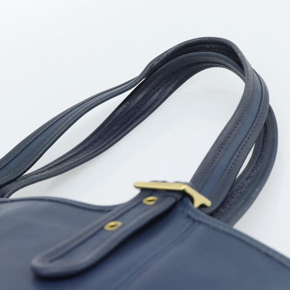 Coach Tote Bag Leather Blue Gold Auth 188592