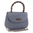 GUCCI Bamboo Hand Bag Leather 2way Light Blue Silver Auth 188593A-1