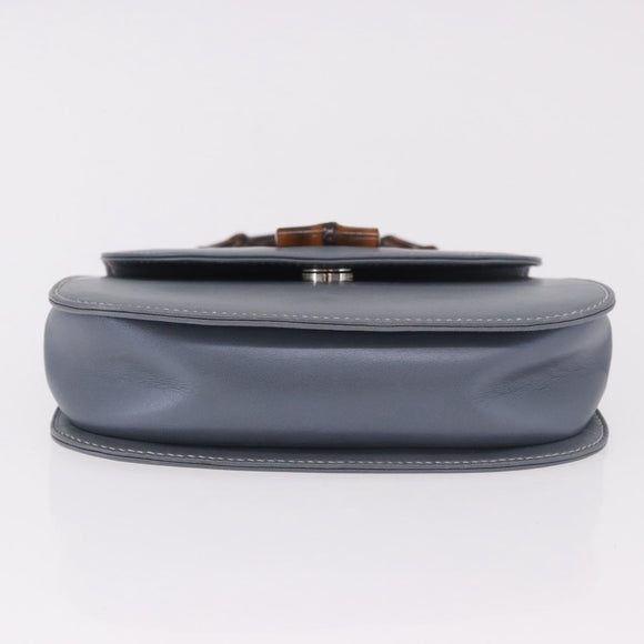 GUCCI Bamboo Hand Bag Leather 2way Light Blue Silver Auth 188593A