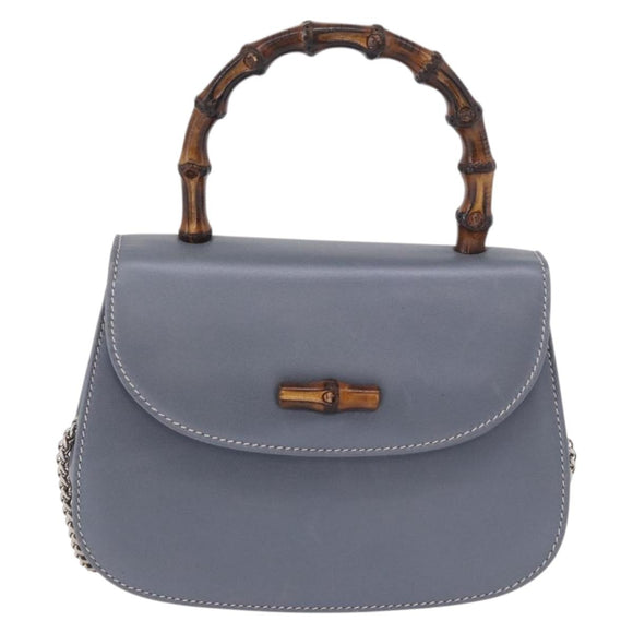 GUCCI Bamboo Hand Bag Leather 2way Light Blue Silver Auth 188593A