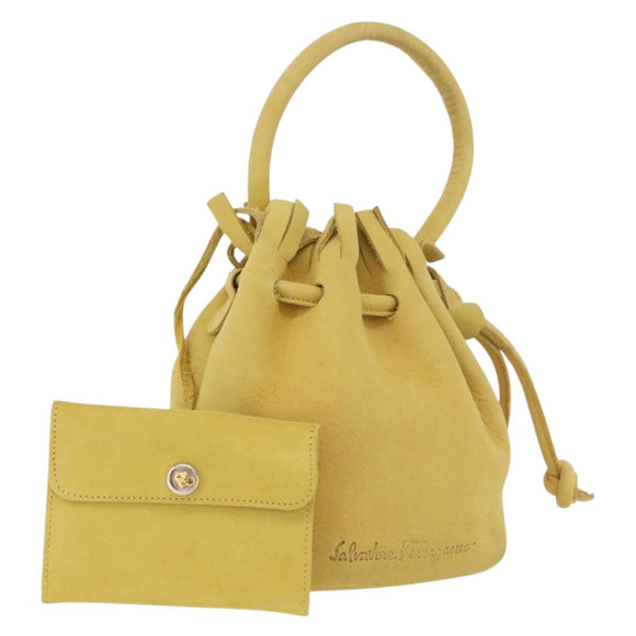 Salvatore Ferragamo Purse Hand Bag Suede Yellow Auth 188597
