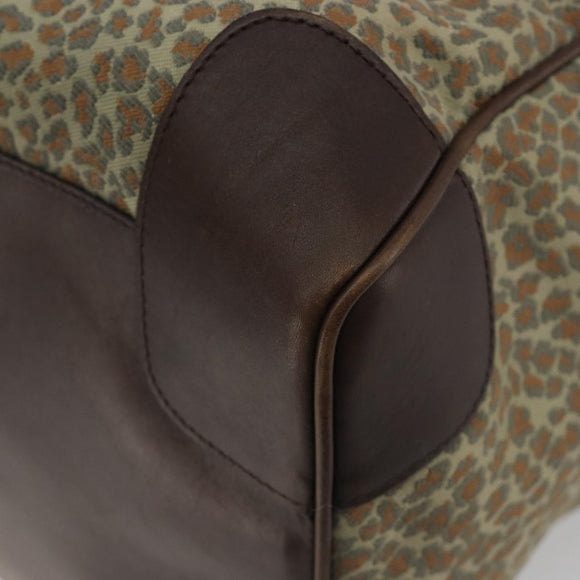BOTTEGA VENETA Leopard Pattern Boston Bag Canvas Beige Gold Auth 188600A