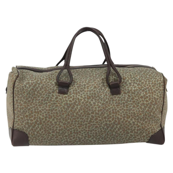 BOTTEGA VENETA Leopard Pattern Boston Bag Canvas Beige Gold Auth 188600A