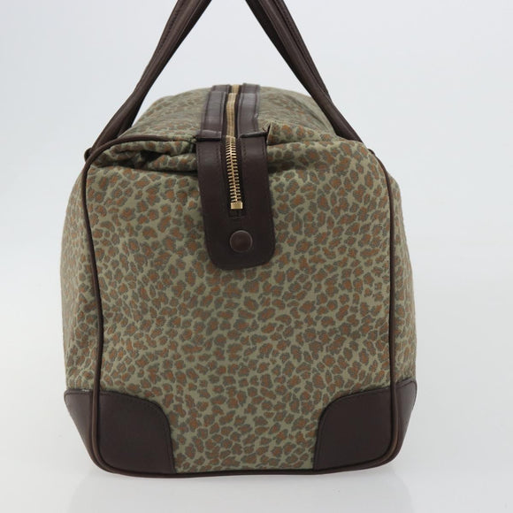 BOTTEGA VENETA Leopard Pattern Boston Bag Canvas Beige Gold Auth 188600A