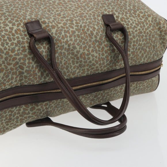 BOTTEGA VENETA Leopard Pattern Boston Bag Canvas Beige Gold Auth 188600A