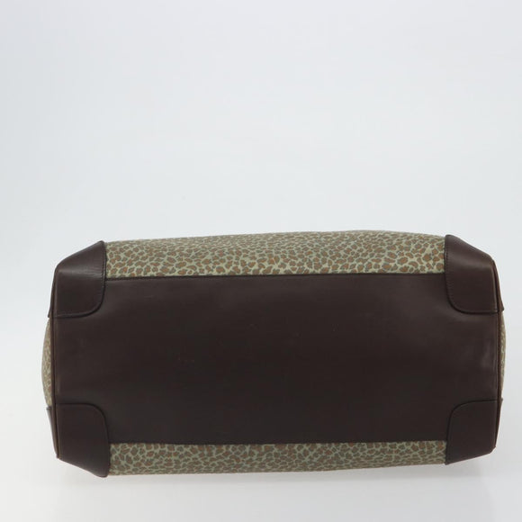 BOTTEGA VENETA Leopard Pattern Boston Bag Canvas Beige Gold Auth 188600A