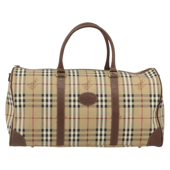 Burberrys Nova Check Boston Bag PVC Beige Gold Auth 188601