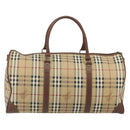 Burberrys Nova Check Boston Bag PVC Beige Gold Auth 188601-2