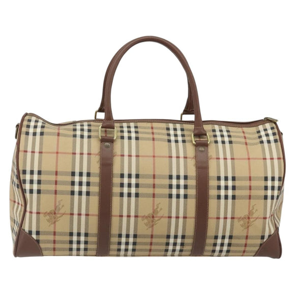 Burberrys Nova Check Boston Bag PVC Beige Gold Auth 188601