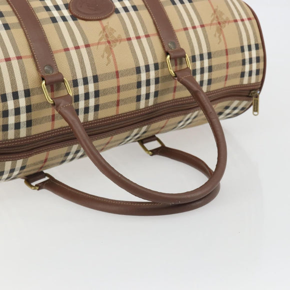 Burberrys Nova Check Boston Bag PVC Beige Gold Auth 188601