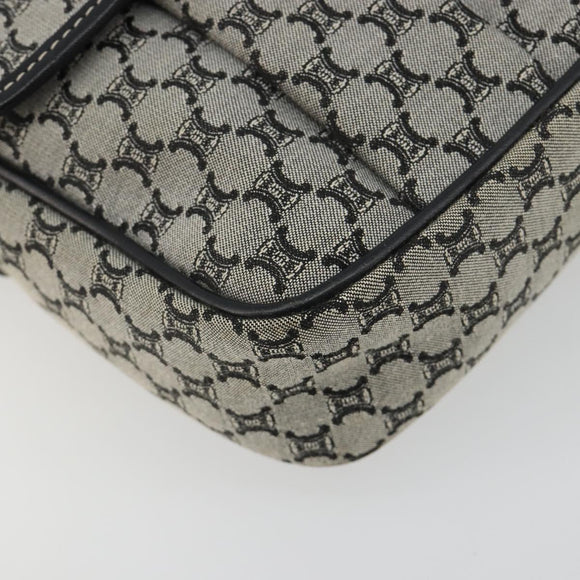 CELINE Macadam Canvas Shoulder Bag Navy Silver Auth 188605A