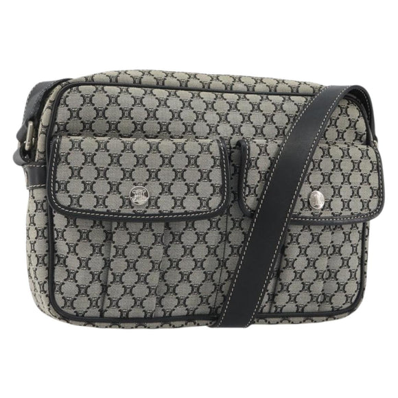 CELINE Macadam Canvas Shoulder Bag Navy Silver Auth 188605A