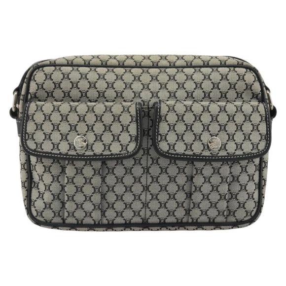 CELINE Macadam Canvas Shoulder Bag Navy Silver Auth 188605A