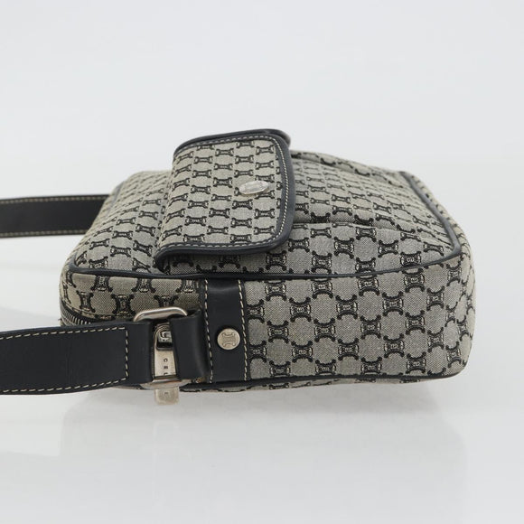 CELINE Macadam Canvas Shoulder Bag Navy Silver Auth 188605A