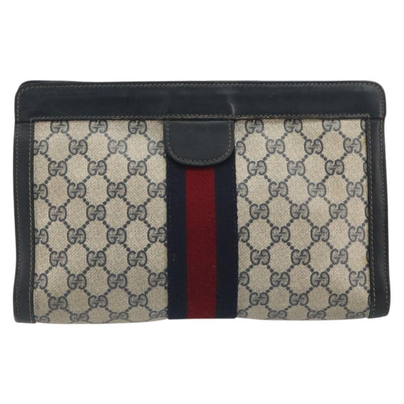 GUCCI GG Supreme Sherry Line Clutch Bag PVC Navy 014 2125 28 41 Auth 188606
