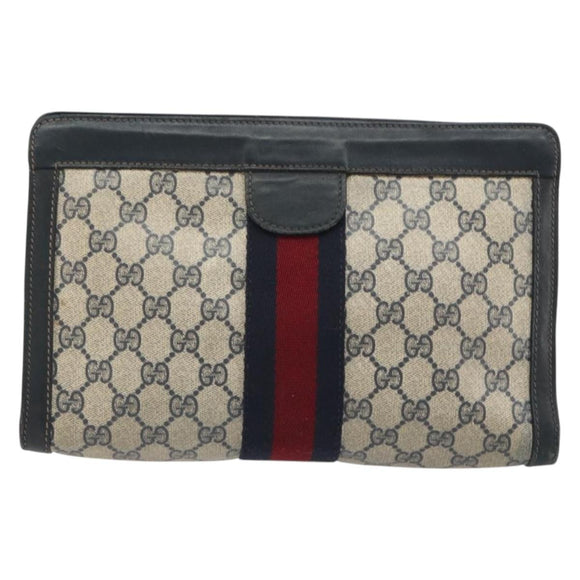 GUCCI GG Supreme Sherry Line Clutch Bag PVC Navy 014 2125 28 41 Auth 188606