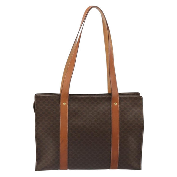 CELINE Macadam Canvas Tote Bag PVC Leather Brown Gold Auth 188607A