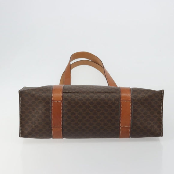 CELINE Macadam Canvas Tote Bag PVC Leather Brown Gold Auth 188607A