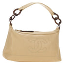 CHANEL Shoulder Bag Caviar Skin Beige Gold CC Auth 188609SAV-1