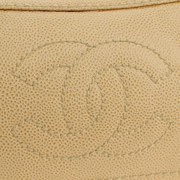 CHANEL Shoulder Bag Caviar Skin Beige Gold CC Auth 188609SAV