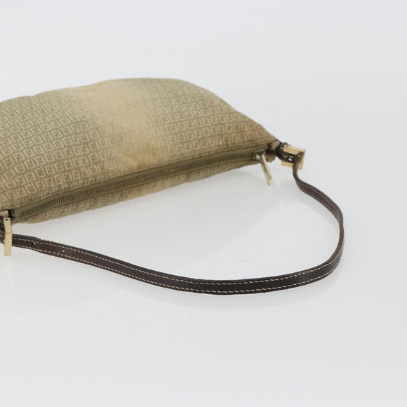 FENDI Zucchino Canvas Hand Pouch Beige Gold Auth 188611A