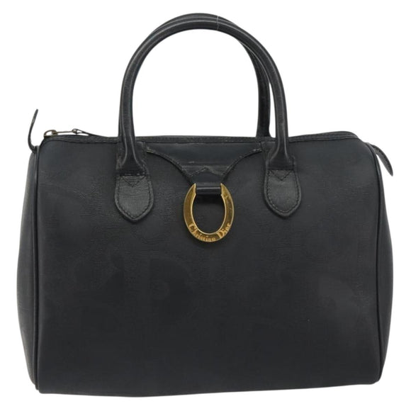 Christian Dior Trotter Canvas Hand Bag PVC Navy Gold Auth 188617