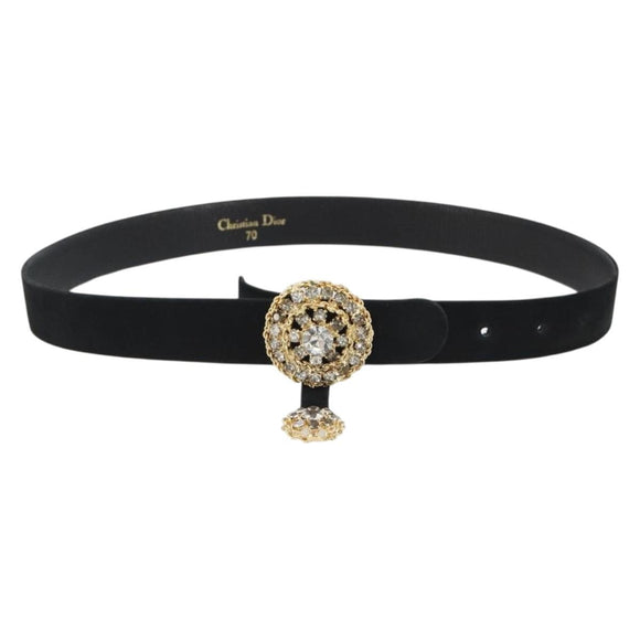 Christian Dior Belt Suede Leather 32.3"" Black Gold Auth 188621